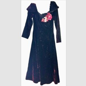 Midnight Glo Dress Womens medium red  ombre Black Velvet Rosette Gown Vamp Goth